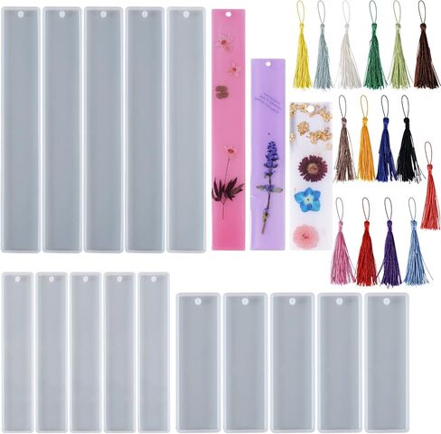 لوكسوين 15 قطعة من قوالب علامات مرجعية من الراتنج مع 15 قطعة من مجموعة علامات مرجعية، قالب مستطيل من السيليكون مقاس L/M/S لصنع العلامات المرجعية والحرف اليدوية in Kuwait