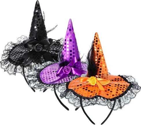Blulu 3 Pieces Halloween Witch Hat Headband Witch Hat Headpiece Masquerade Witch Headband for Costume Halloween Party Decoration (Color Set 2) in Saudi Arabia