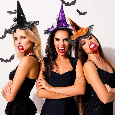 Blulu 3 Pieces Halloween Witch Hat Headband Witch Hat Headpiece Masquerade Witch Headband for Costume Halloween Party Decoration (Color Set 2) in Saudi Arabia