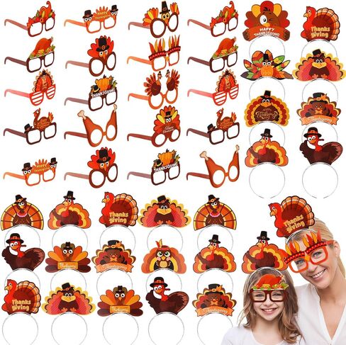 Riceshoot 72 Pcs Thanksgiving Turkey Headbands and Glasses Frame, Funny Turkey Headbands Turkey Glasses Adult Kids for Thanksgiving Party Favors Costume Accessories in Saudi Arabia