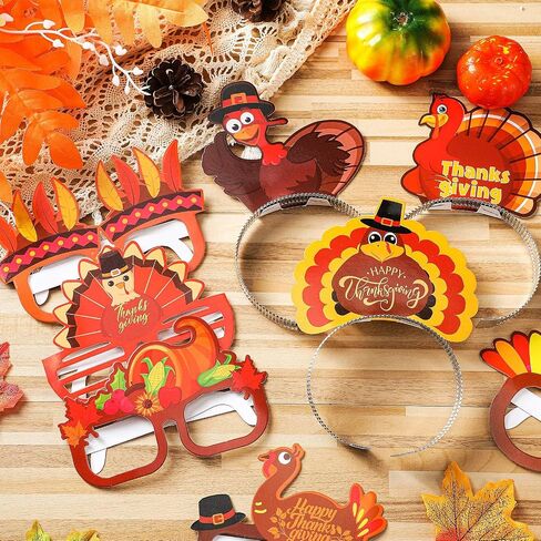 Riceshoot 72 Pcs Thanksgiving Turkey Headbands and Glasses Frame, Funny Turkey Headbands Turkey Glasses Adult Kids for Thanksgiving Party Favors Costume Accessories in Saudi Arabia