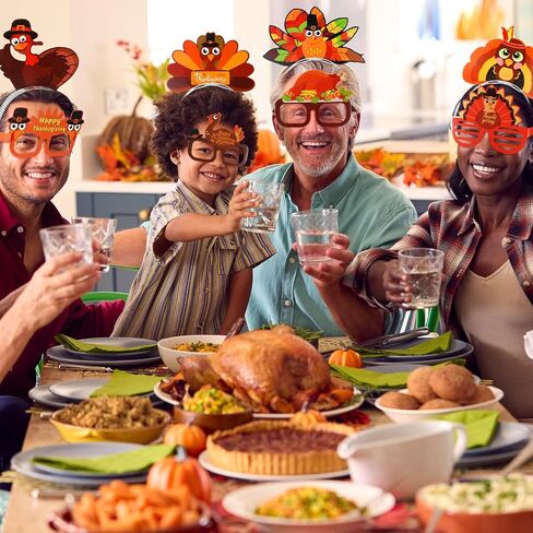 Riceshoot 72 Pcs Thanksgiving Turkey Headbands and Glasses Frame, Funny Turkey Headbands Turkey Glasses Adult Kids for Thanksgiving Party Favors Costume Accessories in Saudi Arabia