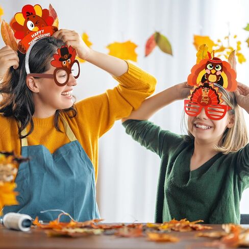 Riceshoot 72 Pcs Thanksgiving Turkey Headbands and Glasses Frame, Funny Turkey Headbands Turkey Glasses Adult Kids for Thanksgiving Party Favors Costume Accessories in Saudi Arabia