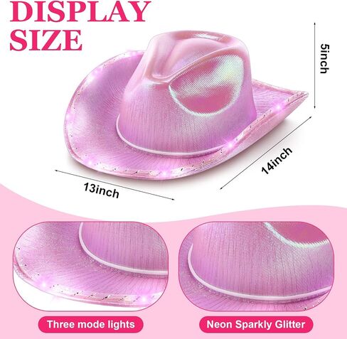 JaGely 24 Pieces Pink Cowgirl Hat Light Up LED Cowboy Hat Space Cowgirl Hat with Heart Sunglasses and Bandanna Set for Women Girls Halloween Costume Cosplay Party Dress up in Saudi Arabia