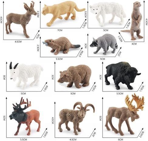 NatureMan North American Animals Set 12PCS Mini Wild Animals Figurines Set cludes Moose Raccoon Cougar, Wolf, Beaver for Children Educational Toy Cake Toppers in Saudi Arabia