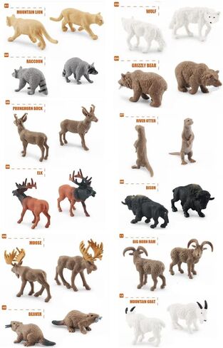 NatureMan North American Animals Set 12PCS Mini Wild Animals Figurines Set cludes Moose Raccoon Cougar, Wolf, Beaver for Children Educational Toy Cake Toppers in Saudi Arabia
