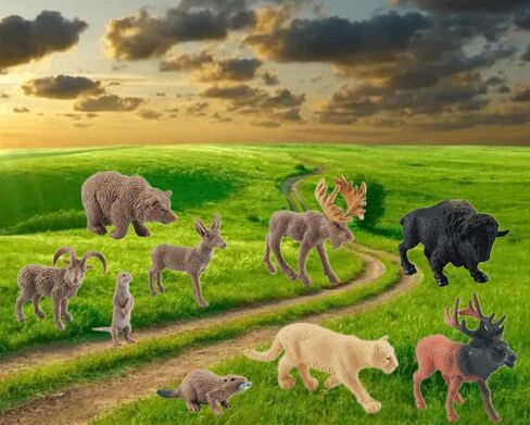 NatureMan North American Animals Set 12PCS Mini Wild Animals Figurines Set cludes Moose Raccoon Cougar, Wolf, Beaver for Children Educational Toy Cake Toppers in Saudi Arabia