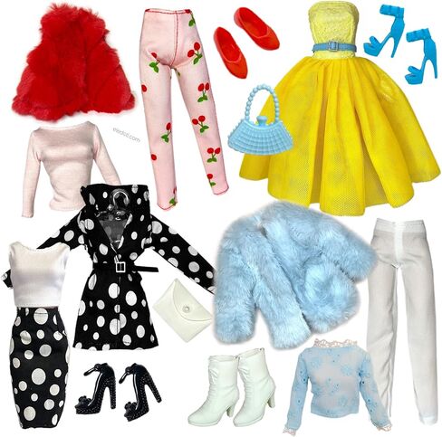 ايليدول مجموعة ملابس عصرية فاخرة لدمية انيقة مقاس 11.5 انش - 12 انش بتصميم الكرز فور سيزونز على الجزء العلوي in Kuwait