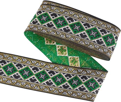 FINGERINSPIRE 7.7 Yard 1.3 Inch Wide Vintage Jacquard Ribbon Red Jacquard Trim Boho Embroidered Woven Trim with Heart Pattern Gold & Blue Floral Webbing Ribbon for Clothes Bag Holiday Decor Gift Wrap in Kuwait