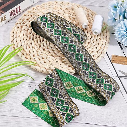 FINGERINSPIRE 7.7 Yard 1.3 Inch Wide Vintage Jacquard Ribbon Red Jacquard Trim Boho Embroidered Woven Trim with Heart Pattern Gold & Blue Floral Webbing Ribbon for Clothes Bag Holiday Decor Gift Wrap in Kuwait