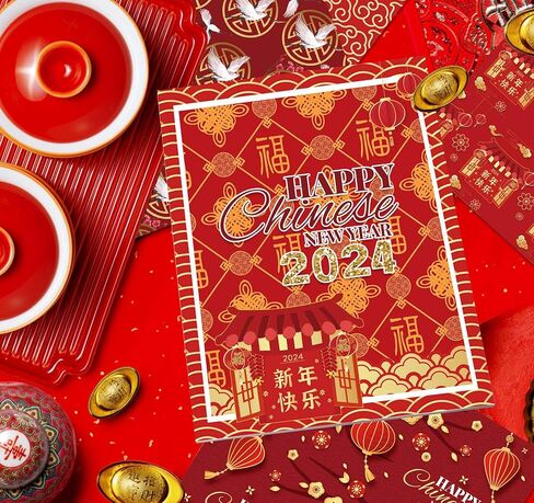 بيوكس اكسر كيس ورقي لسجل القصاصات لمهرجان الربيع الصيني 2024، ورق مزدوج الجوانب 12 انش لتزيين السنة الجديدة لتغليف الهدايا ودفتر اليوميات وإنتاج البطاقات والالبوم الذي تصنعه بنفسك - 24 ورقة - 12 تصميم in Kuwait