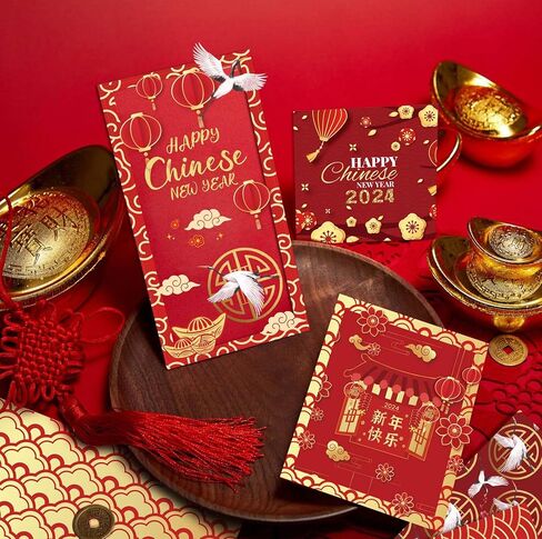 بيوكس اكسر كيس ورقي لسجل القصاصات لمهرجان الربيع الصيني 2024، ورق مزدوج الجوانب 12 انش لتزيين السنة الجديدة لتغليف الهدايا ودفتر اليوميات وإنتاج البطاقات والالبوم الذي تصنعه بنفسك - 24 ورقة - 12 تصميم in Kuwait