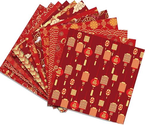 بيوكس اكسر كيس ورقي لسجل القصاصات لمهرجان الربيع الصيني 2024، ورق مزدوج الجوانب 12 انش لتزيين السنة الجديدة لتغليف الهدايا ودفتر اليوميات وإنتاج البطاقات والالبوم الذي تصنعه بنفسك - 24 ورقة - 12 تصميم in Kuwait