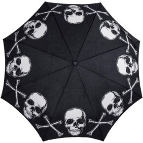 kreepsville 666 Gothic Skull Handle Pirate Skull and Cross Bones Skeleton Compact Umbrella in Kuwait