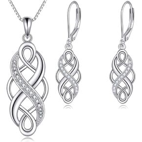 YFN Celtic Necklace Earrings Jewelry Set for Women Sterling Silver Aprial Birthstone Necklace Irish Celtic Knot Jewelry for Women Men 18" in Kuwait