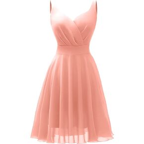 Dressever Summer Cocktail Dress V-Neck Adjustable Spaghetti Strap Chiffon Sundress
