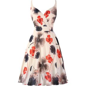 Dressever Summer Cocktail Dress V-Neck Adjustable Spaghetti Strap Chiffon Sundress