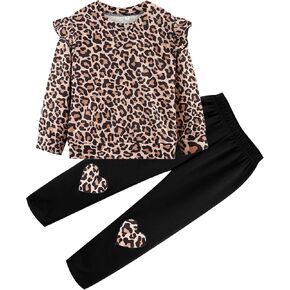 NUBEEHOHO ملابس الفتيات لخريف وشتاء الكرتون الحيوان كم طويل بلوفر بياقة واسعة + Sweatpant 2 قطعة الملابس مجموعة 3-9T in Kuwait