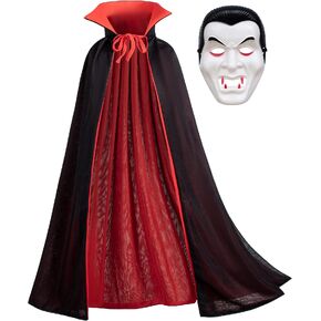 Matagami Vamprie Dracula Costume Cloak Cape for Halloween Party Long Reversible Stand-Up Collar Cape with Accessories