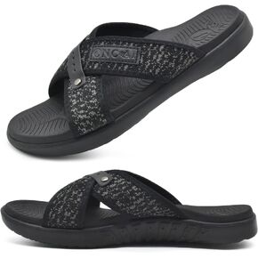 ONCAI Mens Criss Cross Sandals,Arch Support Recovery Sport Slippers Slides with Plantar Fasciitis Orthotic Footbed
