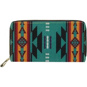 محفظة Wanyint Navajo للسيدات محفظة بحجب تحديد الهوية بموجات الراديو وحقيبة الهاتف الخليوي وحقيبة يد أمريكية أصلية للسفر في الهواء الطلق بسحاب حول محفظة طويلة Boho Southwestern Aztec القبلية شريطية عرقية هندسية خضراء وحمراء in Kuwait