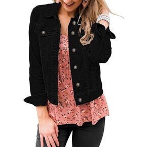 Vetinee Womens Stretch Button Down Long Sleeve Pockets Denim Jean Trucker Jacket in Kuwait