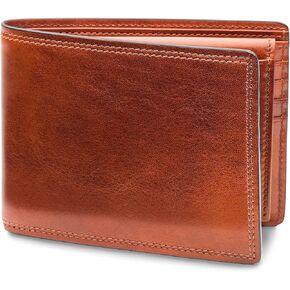 Bosca Men's Leather Wallet with Removable ID Passcase - Dolce Italian leather Wallet for Men 8 Card Slots, Bifold Design, Hand-Stitched Detailing, Polished Finish, Amber