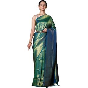 Beatitude blue and golden kanjivaram woven saree blouse indian saree for women Diwali Gifts Indian Saree Blouse (BAV14KS)