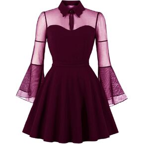 فستان Wellwits النسائي ذو فتحة المفتاح الشبكي وأكمام طويلة فستان كوكتيل كلاسيكي in Kuwait