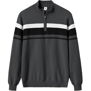 BGOWATU Men's Sweaters Pullover Quarter Zip Striped Polo Sweater Collared Sweatshirts for Fall Spring Winter in Kuwait