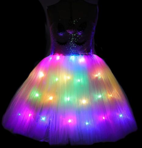 Soyoekbt Girls Unicorn Costume LED Light Up Princess Tutu Dress with Unicorn Headband for Halloween Birthday Party in Kuwait