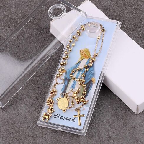 عقد مسبحة معجزة من الفولاذ المقاوم للصدأ 3 مم من HanlinCC مع بطاقة صلاة مع صندوق هدايا للنساء in Kuwait