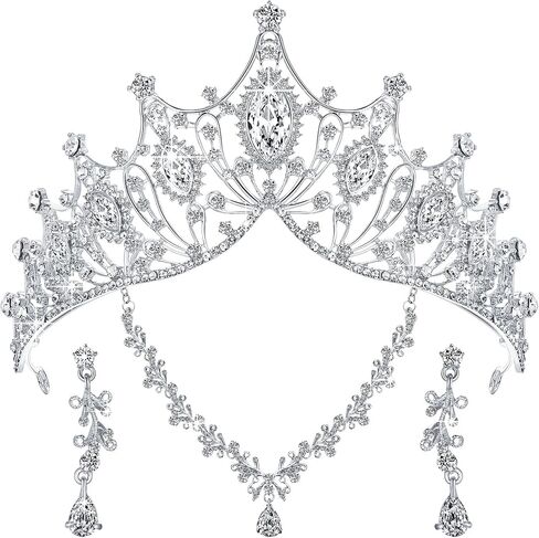 Hicarer 3 Pieces Baroque Queen Crown Set, Tiara Earrings Necklace Crystal Headband Tiaras and Crowns for Women Bridal Wedding Jewelry Halloween Prom Birthday Party Hair Costume Accessories in Kuwait