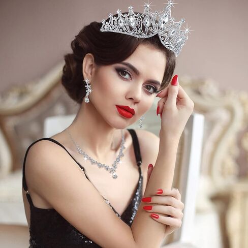 Hicarer 3 Pieces Baroque Queen Crown Set, Tiara Earrings Necklace Crystal Headband Tiaras and Crowns for Women Bridal Wedding Jewelry Halloween Prom Birthday Party Hair Costume Accessories in Kuwait