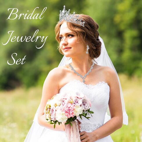 Hicarer 3 Pieces Baroque Queen Crown Set, Tiara Earrings Necklace Crystal Headband Tiaras and Crowns for Women Bridal Wedding Jewelry Halloween Prom Birthday Party Hair Costume Accessories in Kuwait