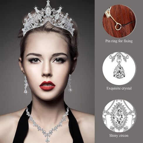Hicarer 3 Pieces Baroque Queen Crown Set, Tiara Earrings Necklace Crystal Headband Tiaras and Crowns for Women Bridal Wedding Jewelry Halloween Prom Birthday Party Hair Costume Accessories in Kuwait