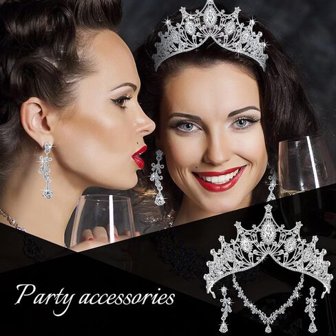 Hicarer 3 Pieces Baroque Queen Crown Set, Tiara Earrings Necklace Crystal Headband Tiaras and Crowns for Women Bridal Wedding Jewelry Halloween Prom Birthday Party Hair Costume Accessories in Kuwait