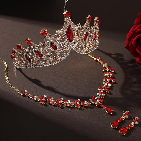 Hicarer 3 Pieces Baroque Queen Crown Set, Tiara Earrings Necklace Crystal Headband Tiaras and Crowns for Women Bridal Wedding Jewelry Halloween Prom Birthday Party Hair Costume Accessories in Kuwait