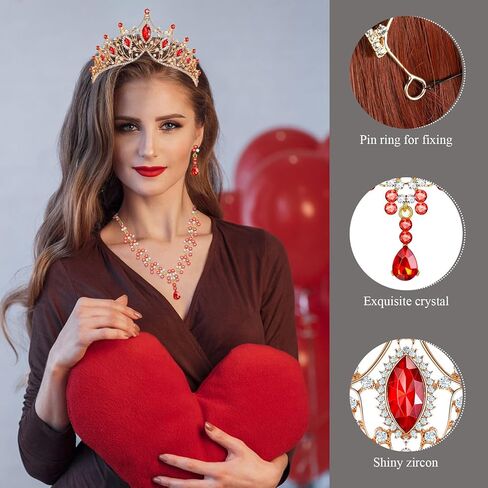 Hicarer 3 Pieces Baroque Queen Crown Set, Tiara Earrings Necklace Crystal Headband Tiaras and Crowns for Women Bridal Wedding Jewelry Halloween Prom Birthday Party Hair Costume Accessories in Kuwait