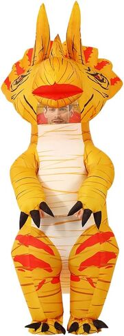 زي الديناصور ترايسيراتوبس القابل للنفخ من GOOSH، أزياء الهالوين المنفجرة للبالغين للنساء والرجال، زي ترايسيراتوبس الهوائي للحفلات التنكرية للجنسين in Kuwait