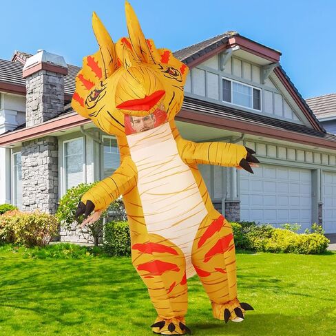 زي الديناصور ترايسيراتوبس القابل للنفخ من GOOSH، أزياء الهالوين المنفجرة للبالغين للنساء والرجال، زي ترايسيراتوبس الهوائي للحفلات التنكرية للجنسين in Kuwait