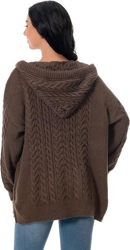 Shineflow Women Hooded Cardigan Oversized Slouchy Zipper Cable Knit Cardigan Coat Solid Color Sweater Casual Knit Knitwear in Kuwait