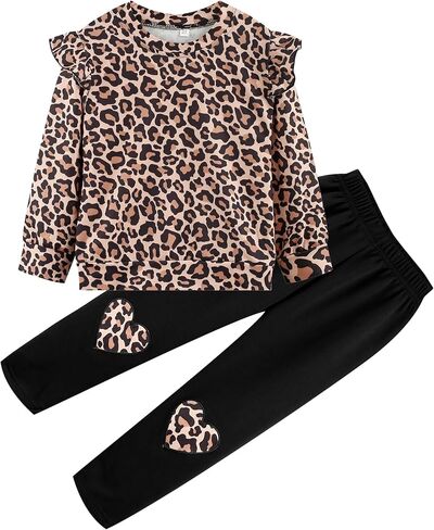 Girls Fall Winter Outfits Cartoon Animal Long Sleeve Crewneck Sweatshirt Top+Sweatpant 2 Piece Clothing Set 3-9T in Kuwait