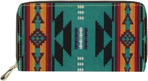 Wanyint Navajo Wallet Women RFID Blocking Purse Cell Phone Pouch Native American Handbag Outdoor Travel Zip Around Long PurseBoho Southwestern Aztec Tribal Stripe Ethnic Geometric Green Red Gift Box in Kuwait