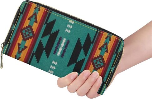 Wanyint Navajo Wallet Women RFID Blocking Purse Cell Phone Pouch Native American Handbag Outdoor Travel Zip Around Long PurseBoho Southwestern Aztec Tribal Stripe Ethnic Geometric Green Red Gift Box in Kuwait