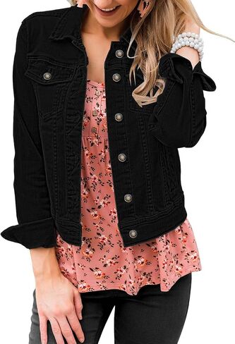 Vetinee Womens Stretch Button Down Long Sleeve Pockets Denim Jean Trucker Jacket in Kuwait