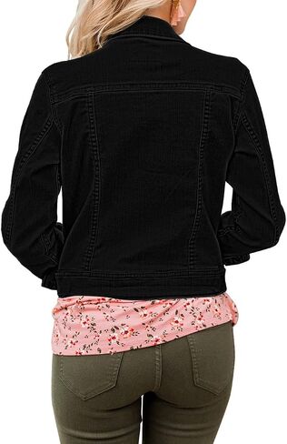 Vetinee Womens Stretch Button Down Long Sleeve Pockets Denim Jean Trucker Jacket in Kuwait