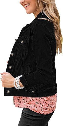 Vetinee Womens Stretch Button Down Long Sleeve Pockets Denim Jean Trucker Jacket in Kuwait