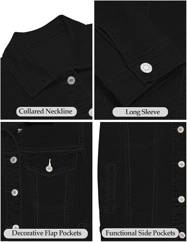 Vetinee Womens Stretch Button Down Long Sleeve Pockets Denim Jean Trucker Jacket in Kuwait