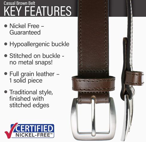 Casual Belt - Genuine Leather Belt with Certified Nickel Free Buckle in Kuwait